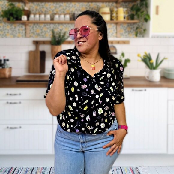 Carole Little Dresses Vintage Button Down Blouse Kitchen Printed Adjustable RARE - Picture 3 of 13